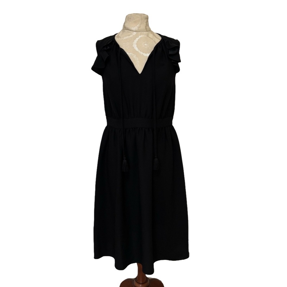 Kate Spade Rambling Rose Crepe Ruffle Fit & Flare Black Dress Medium NWT Cottage - Picture 7 of 14